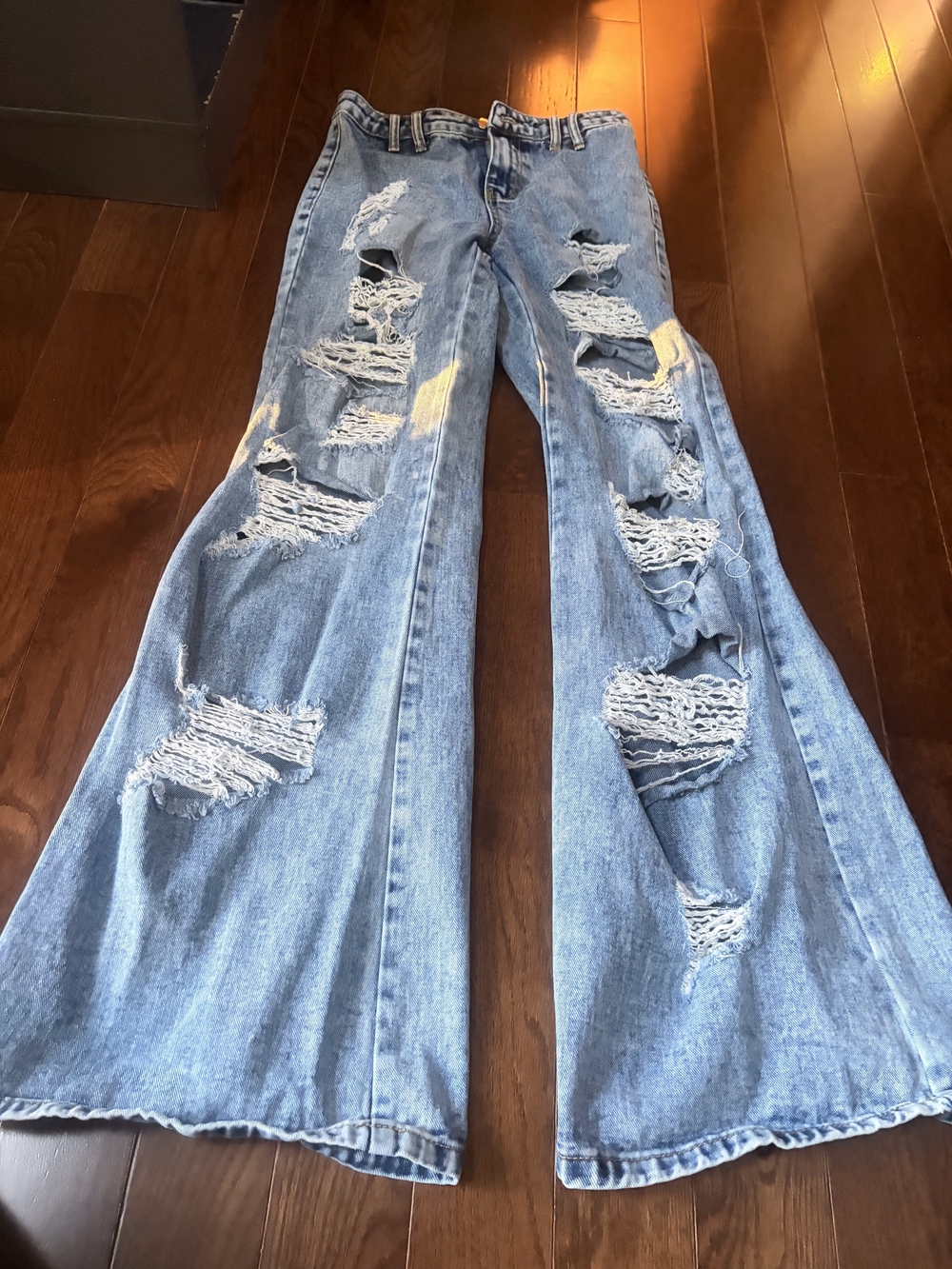 Women’s Light Blue Distressed Flare Jeans